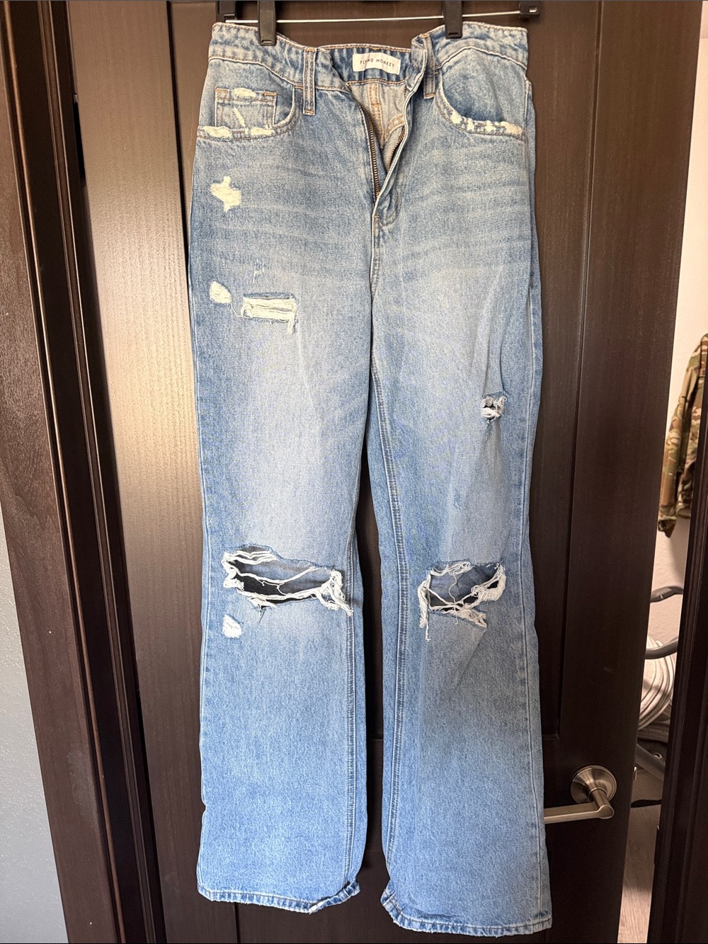 Flying Monkey Light Blue Distressed Flared Jeans